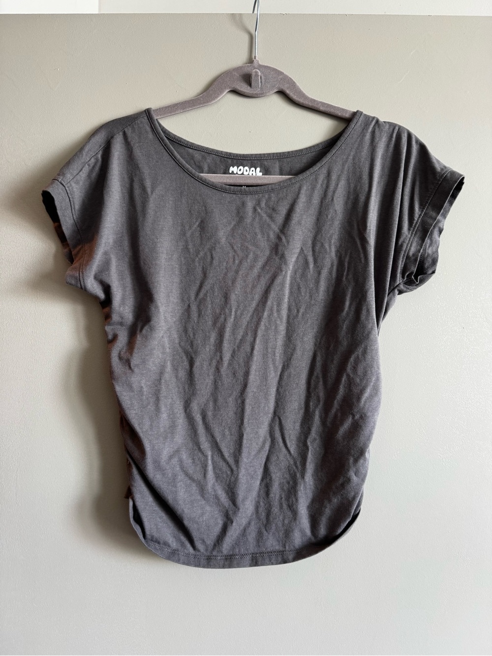 Modal Scoop Neck Short Sleeve Tee in Charcoal